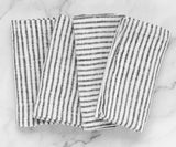 Black Linen Striped Napkins - 100% Pure Linen