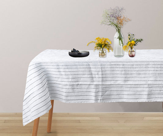 Black Striped Linen Tablecloth