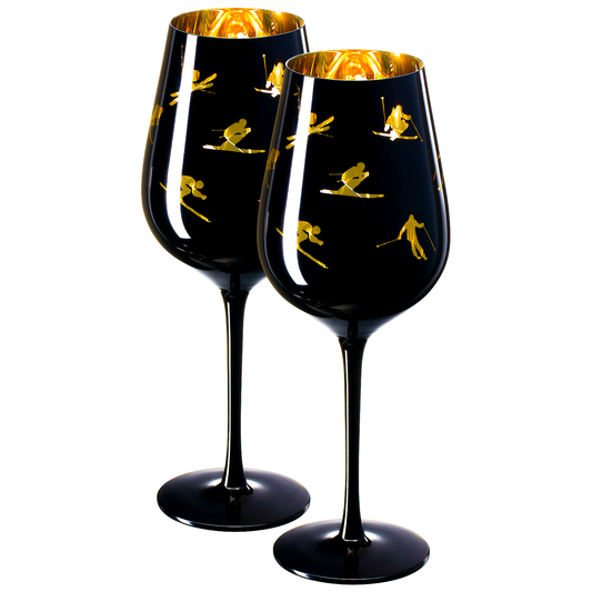 Crystal Stemmed Skiing, Apres Ski Skiier Wine Glasses - Set of 2
