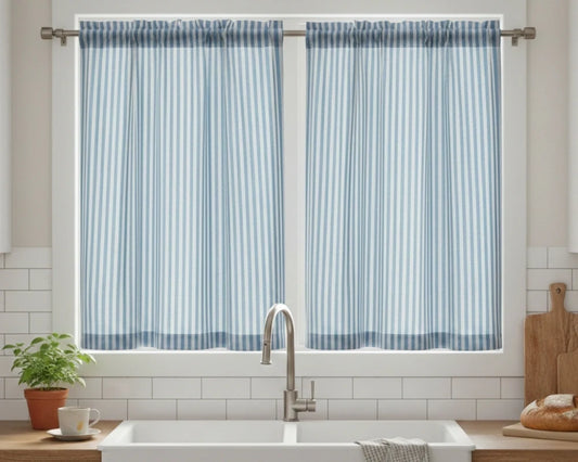 Blue Curtains For Kitchen -Set of 2