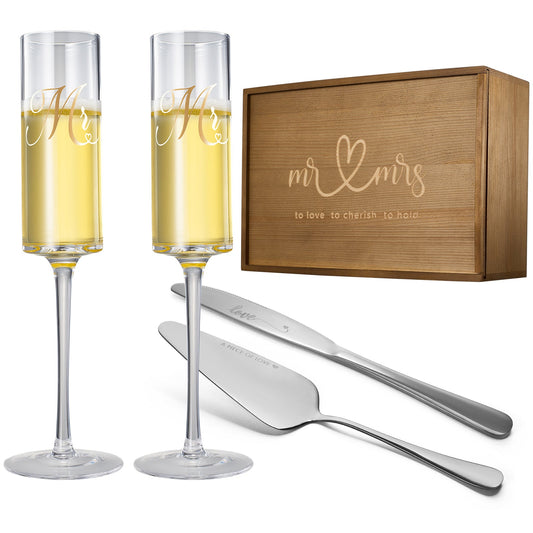 Wedding, Bridal Mr & Mrs Champagne Flutes Gift | Set of 2 (Silver)