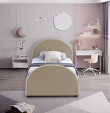Brody Contemporary Velvet Bed with Cream Piping and Espresso Wood Legs for a Cozy Bedroom Retreat