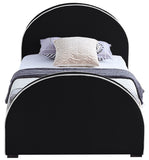 Brody Contemporary Velvet Bed with Cream Piping and Espresso Wood Legs for a Cozy Bedroom Retreat