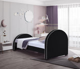 Brody Contemporary Velvet Bed with Cream Piping and Espresso Wood Legs for a Cozy Bedroom Retreat