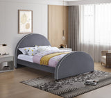 Brody Contemporary Velvet Bed with Cream Piping and Espresso Wood Legs for a Cozy Bedroom Retreat