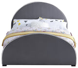 Brody Contemporary Velvet Bed with Cream Piping and Espresso Wood Legs for a Cozy Bedroom Retreat