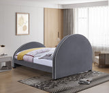 Brody Contemporary Velvet Bed with Cream Piping and Espresso Wood Legs for a Cozy Bedroom Retreat