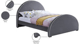 Brody Contemporary Velvet Bed with Cream Piping and Espresso Wood Legs for a Cozy Bedroom Retreat