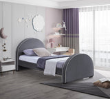 Brody Contemporary Velvet Bed with Cream Piping and Espresso Wood Legs for a Cozy Bedroom Retreat