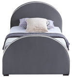 Brody Contemporary Velvet Bed with Cream Piping and Espresso Wood Legs for a Cozy Bedroom Retreat