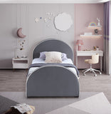Brody Contemporary Velvet Bed with Cream Piping and Espresso Wood Legs for a Cozy Bedroom Retreat