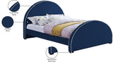 Brody Contemporary Velvet Bed with Cream Piping and Espresso Wood Legs for a Cozy Bedroom Retreat