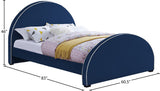 Brody Contemporary Velvet Bed with Cream Piping and Espresso Wood Legs for a Cozy Bedroom Retreat