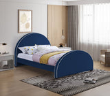 Brody Contemporary Velvet Bed with Cream Piping and Espresso Wood Legs for a Cozy Bedroom Retreat