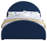 Brody Contemporary Velvet Bed with Cream Piping and Espresso Wood Legs for a Cozy Bedroom Retreat