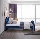 Brody Contemporary Velvet Bed with Cream Piping and Espresso Wood Legs for a Cozy Bedroom Retreat