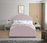 Brody Contemporary Velvet Bed with Cream Piping and Espresso Wood Legs for a Cozy Bedroom Retreat