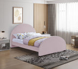 Brody Contemporary Velvet Bed with Cream Piping and Espresso Wood Legs for a Cozy Bedroom Retreat