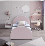 Brody Contemporary Velvet Bed with Cream Piping and Espresso Wood Legs for a Cozy Bedroom Retreat