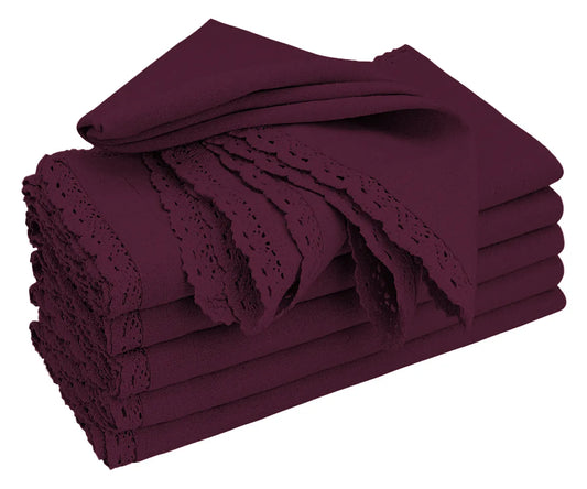 Lace Trimmed Napkins - Burgundy