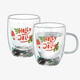 Christmas Glass Coffee Mug Set of 2 Mugs