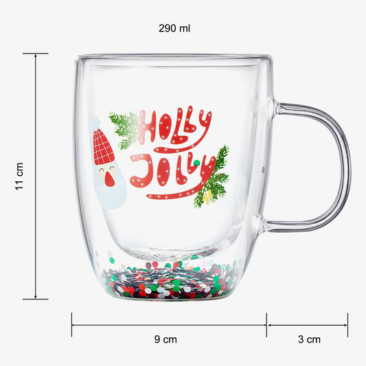 Christmas Glass Coffee Mug Set of 2 Mugs