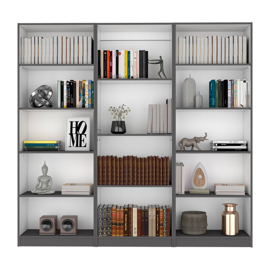 Bartow 3 Piece Living Room Set with 3 Bookcases, Matt Gray / White