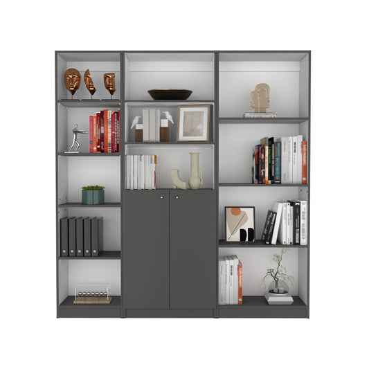 Pooler 3 Piece Living Room Set with Home Bookcase, Home Xs Bookcase & Home 2-Door Bookcase, Matt Gray / White, Modern Storage for Living Room, Bedroom, and Office