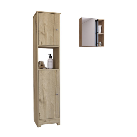 TUHOME Labelle 2-Piece Bathroom Set with Tall Cabinet and Multi-Shelf Organizer, Modern Space-Saving Bathroom Storage for Towels, Toiletries and Essentials, 67.79"H x 14.37"W x 16.04"D, Pine/Light Oak