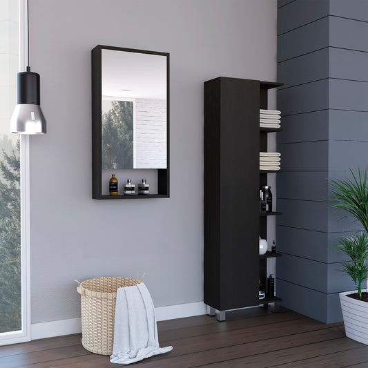 TUHOME Stowe 2-Piece Bathroom Set with Tall Storage Cabinet and Wall-Mounted Cabinet, Modern Bathroom Storage Solution, 62.2"H x 20.1"W x 8.5"D, Black
