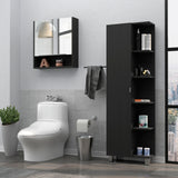 TUHOME Barre 2-Piece Bathroom Set with Tall Storage Cabinet and Wall-Mounted Cabinet, Modern Bathroom Storage Solution, 62.2"H x 20.1"W x 8.5"D, Black