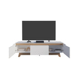 Woodall TV Stand with Two Doors, Modern Entertainment Center with Open Shelves and Cable Management, Stylish Storage Solution for TVs up to 65 Inches, Keeps Living Room Organized and Clutter-Free