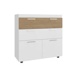 Belton Freestanding Bedroom Dresser Cabinet with Two Standard Drawers, and Two Drop-Down Doors with Low Cabinet Shelves, Bedroom Storage Option