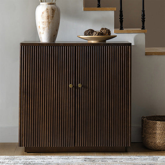 Modern Fluted Solid Wood 32" Tall 2 Door Accent Cabinet with Cable Management & Adjustable Shelf
