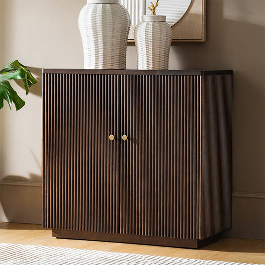 Modern Fluted Solid Wood 32" Tall 2 Door Accent Cabinet with Cable Management & Adjustable Shelf