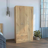 Tuhome Austral Three-Door Armoire with Double Door Hanging Cabinet, Full-Height Shelving Section, Two Spacious Storage Drawers, Modern Multi-Compartment Wardrobe for Organized Bedrooms and Versatile Home Storage
