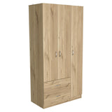 Tuhome Austral Three-Door Armoire with Double Door Hanging Cabinet, Full-Height Shelving Section, Two Spacious Storage Drawers, Modern Multi-Compartment Wardrobe for Organized Bedrooms and Versatile Home Storage