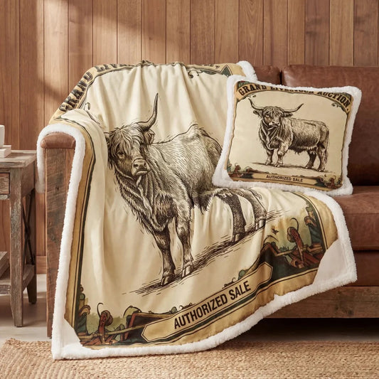 Highland Cow Campfire Sherpa Throw