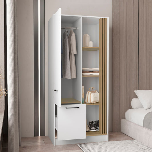 Vance Modern Freestanding Armoire Wardrobe Console Double Door Design Offering Sleek and Functional Storage Solution Featuring Interior Hanging Rod and Multiple Shelves for Wardrobe Organization