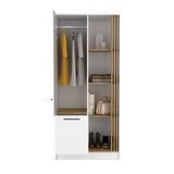 Vance Modern Freestanding Armoire Wardrobe Console Double Door Design Offering Sleek and Functional Storage Solution Featuring Interior Hanging Rod and Multiple Shelves for Wardrobe Organization