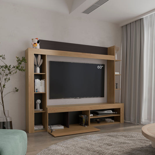 TUHOME Cecil Entertainment Center and TV Stand with Open Media Shelves, One-Door Storage Compartment and Spacious Top Surface, Modern Organization Unit for Living Rooms, Functional Display and Device Storage for Contemporary Homes