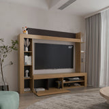 TUHOME Cecil Entertainment Center and TV Stand with Open Media Shelves, One-Door Storage Compartment and Spacious Top Surface, Modern Organization Unit for Living Rooms, Functional Display and Device Storage for Contemporary Homes