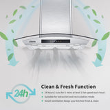 CIARRA 30 inch Glass Wall Mount Range Hood with Delay Shut off 3-speed Extraction CAS75502-OW