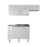 Oceana Kitchen Top Cabinet with Stainless Steel Utility Sink Set, Three-Door Base Cabinet, Five-Door Top Wall Cabinet with Eight Total Shelves, Versatile Storage and Workspace Solution for Kitchen Organization and Efficiency