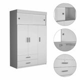 Chile Armoire, Rod, Three Door Cabinet, Two Drawers,Metal Hardware- White