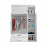 Chile Armoire, Rod, Three Door Cabinet, Two Drawers,Metal Hardware- White