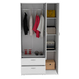 Riverside 3 Door Mirrored Armoire with Two Drawers, Four Shelves, and Hanging Rod