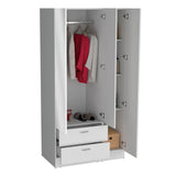 Riverside 3 Door Mirrored Armoire with Two Drawers, Four Shelves, and Hanging Rod