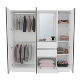 Kamelot Practical and Elegant Freestanding Armoire Wardrobe Double Door Design with Spacious Interior Featuring Hanging Rod and Interior Shelving for Comprehensive Bedroom Storage Solution