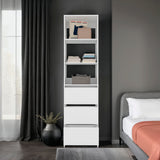 Eco Closet Free-Standing Wardrobe Tower with 3 Spacious Drawers, Open Shelves for Clothes, Bedroom Storage Organizer, Vertical Closet System for Small Spaces, Modern Space-Saving Clothing Cabinet